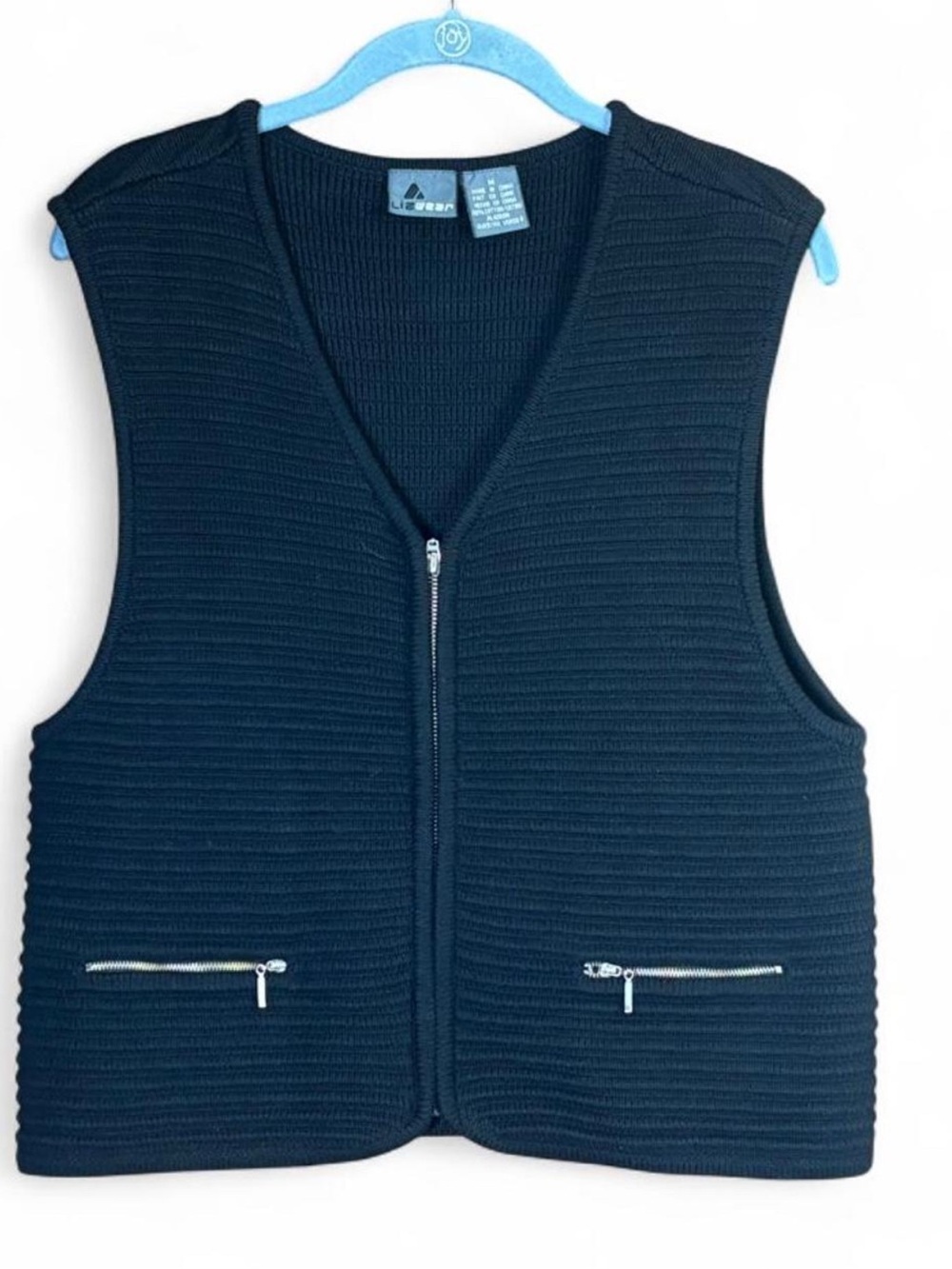 Liz Wear Medium Black Ribbed Zip Up Vest